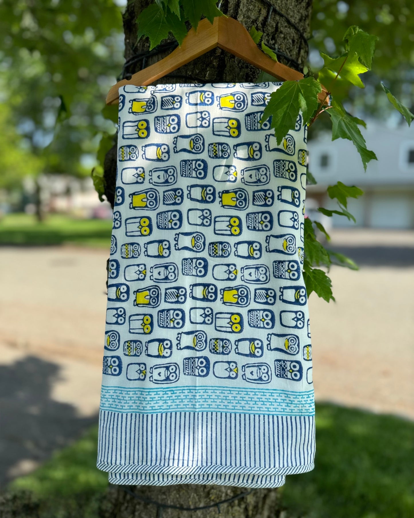 Reversible Cotton Block Printed Owl Auto Blanket for Kids