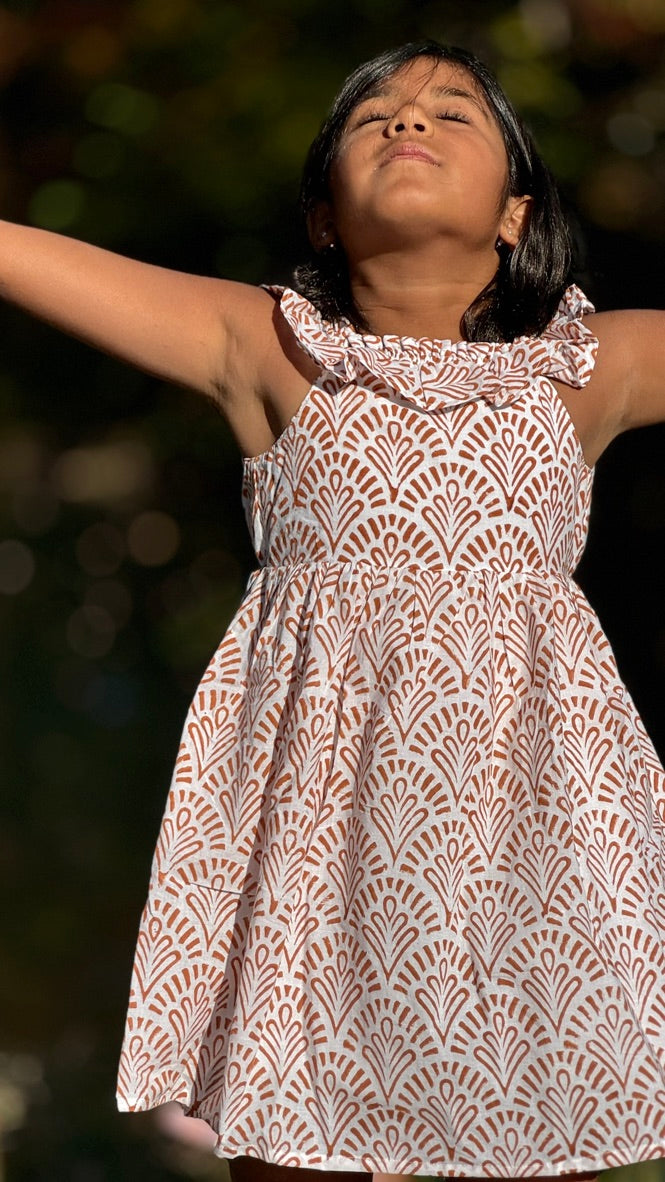 Neutral color cotton dress for toddler girls