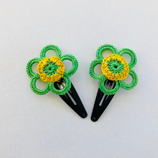Crochet Flower Hair Pins for Toddler Girls