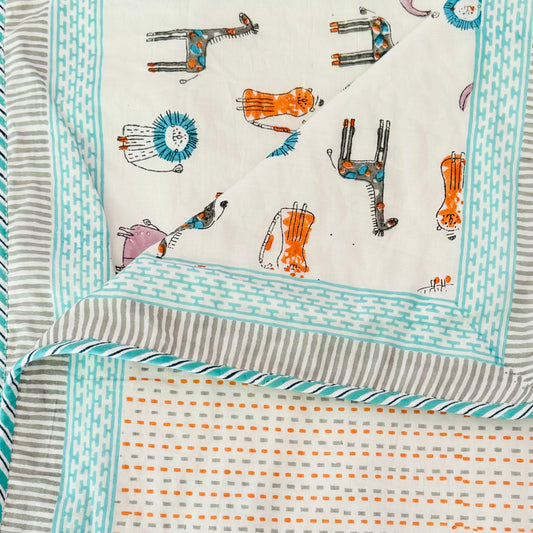 Reversible Cotton Animal Kids Blanket