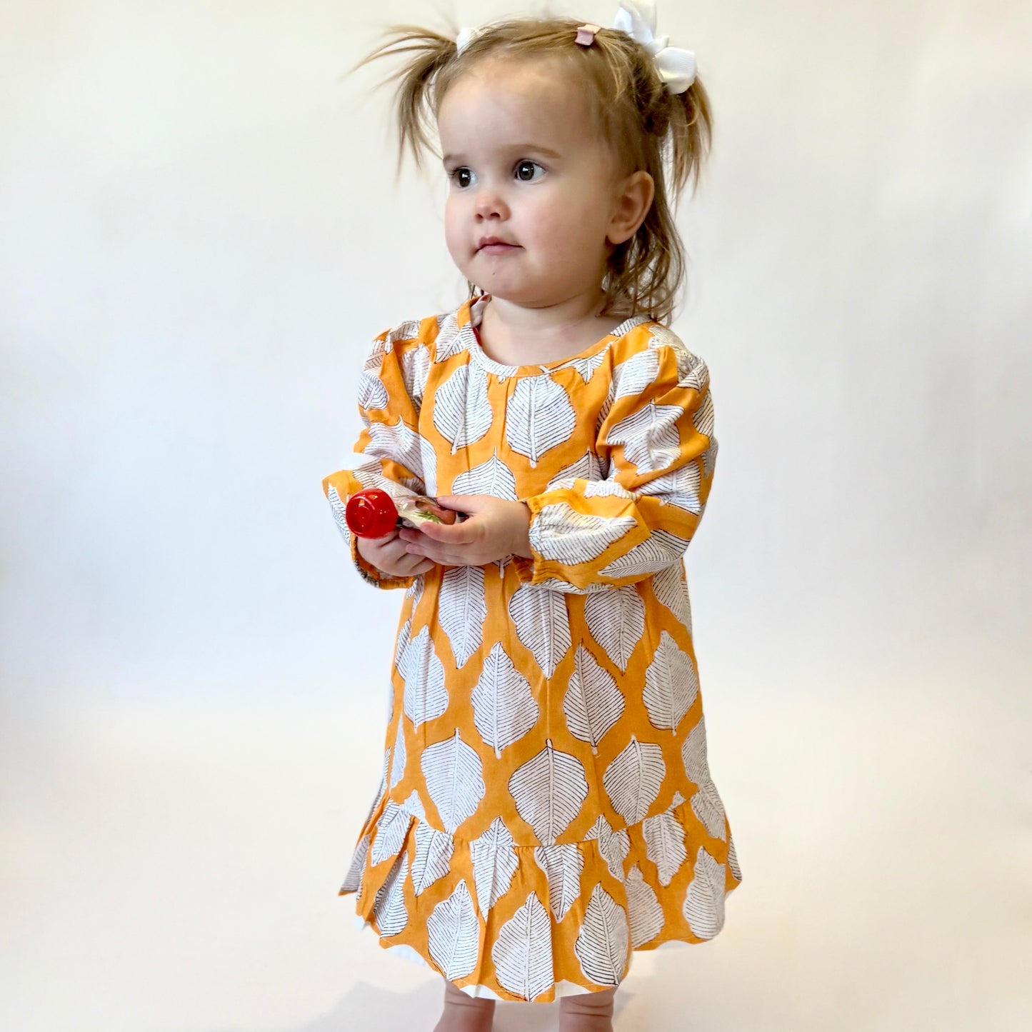Fall Handmade Dress for Girls with Leaf Print