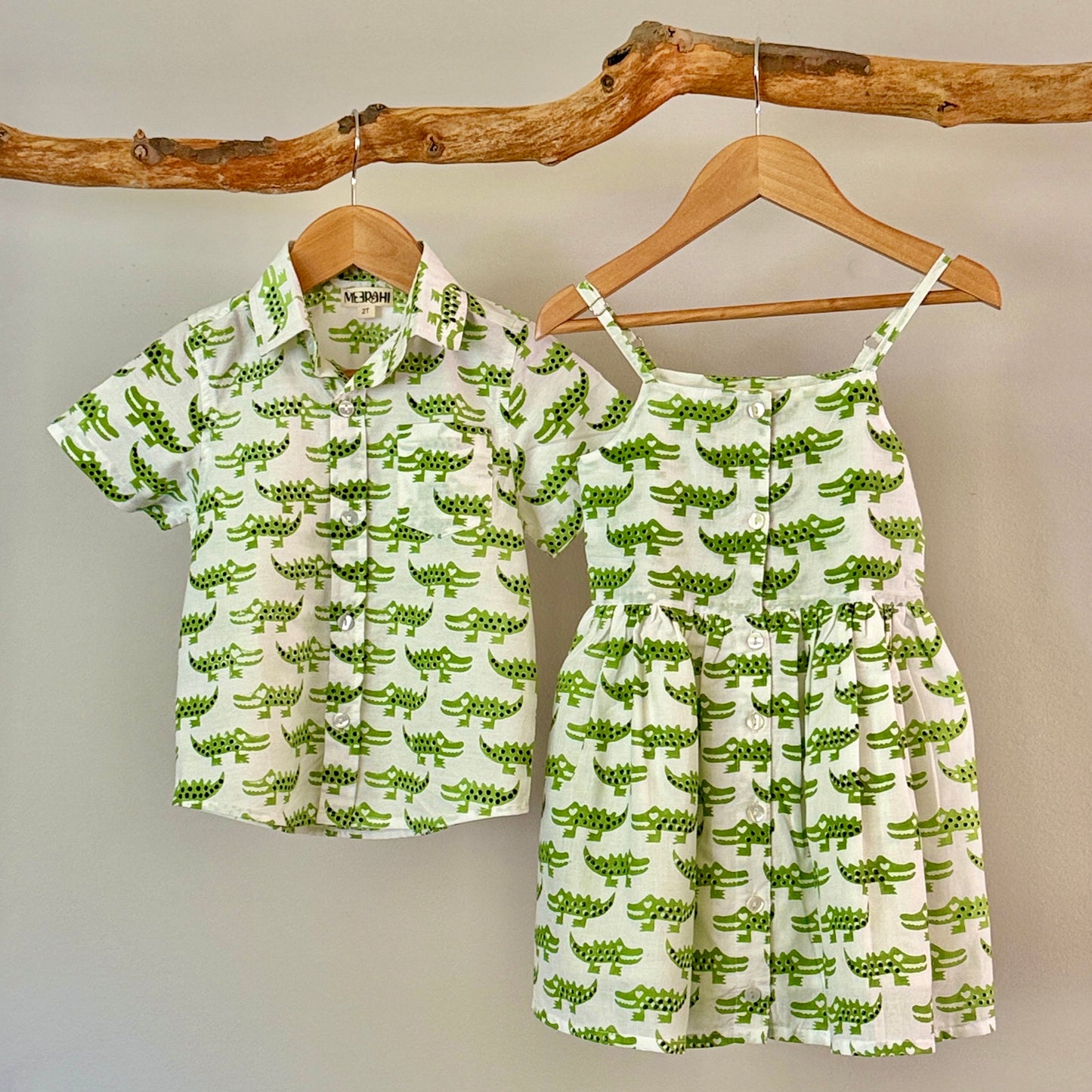 Crocodile Printed Collared Cotton Shirt for Boys
