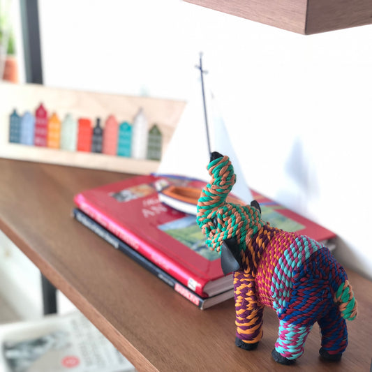 Elephant from Upcycled Fabric – Nursery Shelf Decor