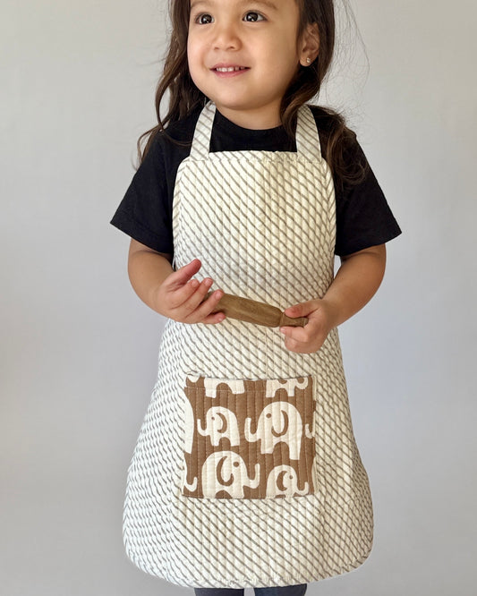 Kids reversible unisex elephant print cotton apron - Animal print kids apron
