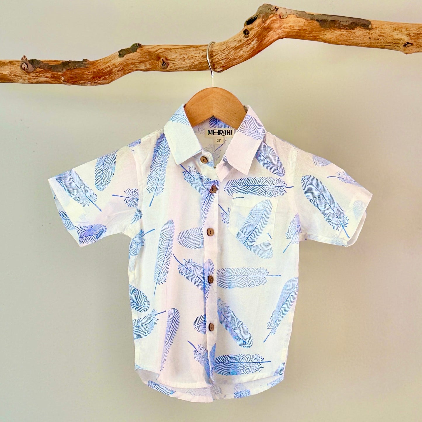 Feather Hand Printed Boys' Summer Shirt