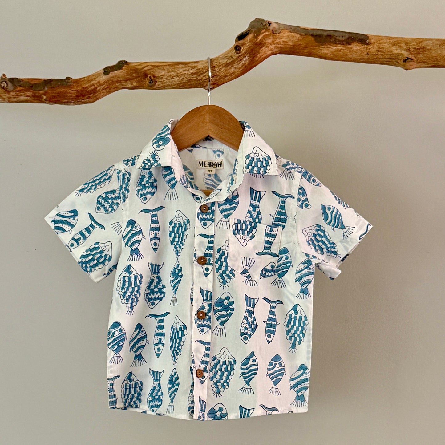 Boys' Cotton Half Sleeves with Fish Print Shirt