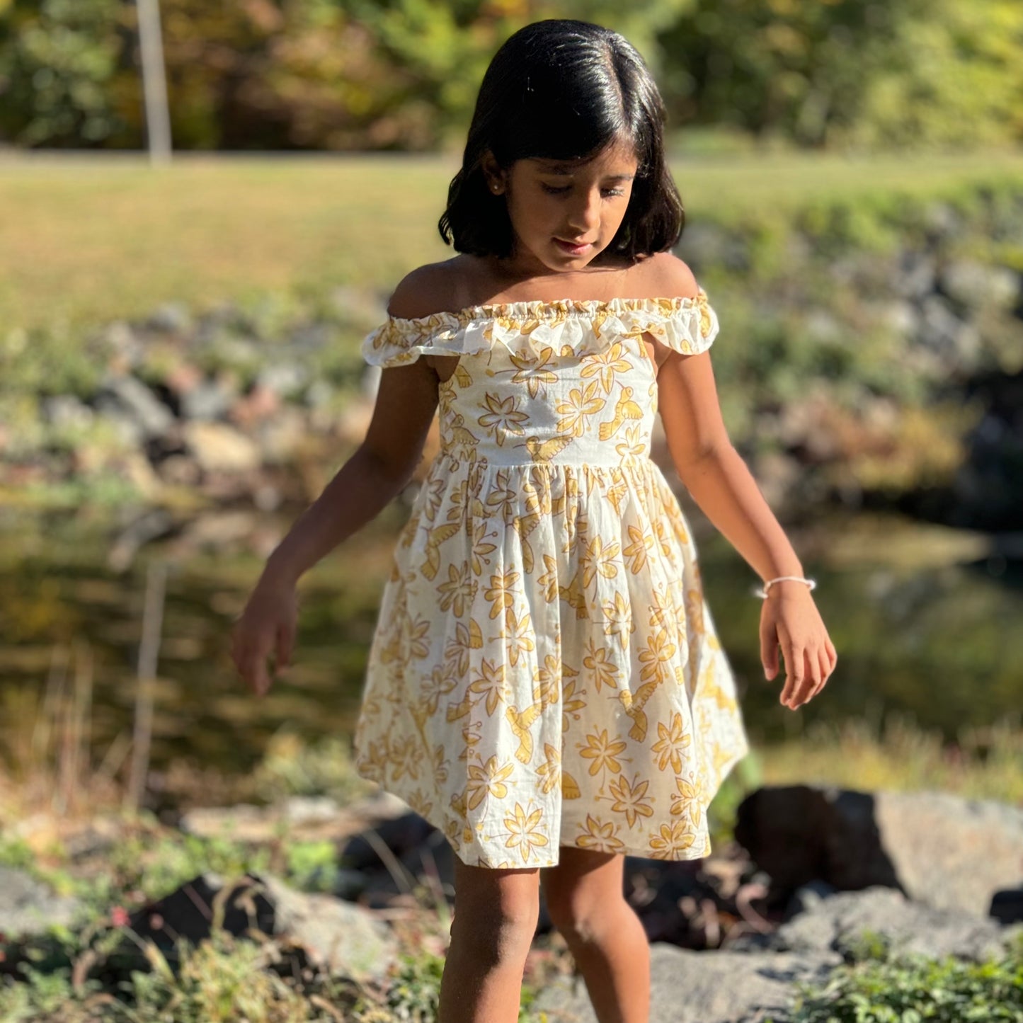 Toddler girls Floral bird summer cotton dress
