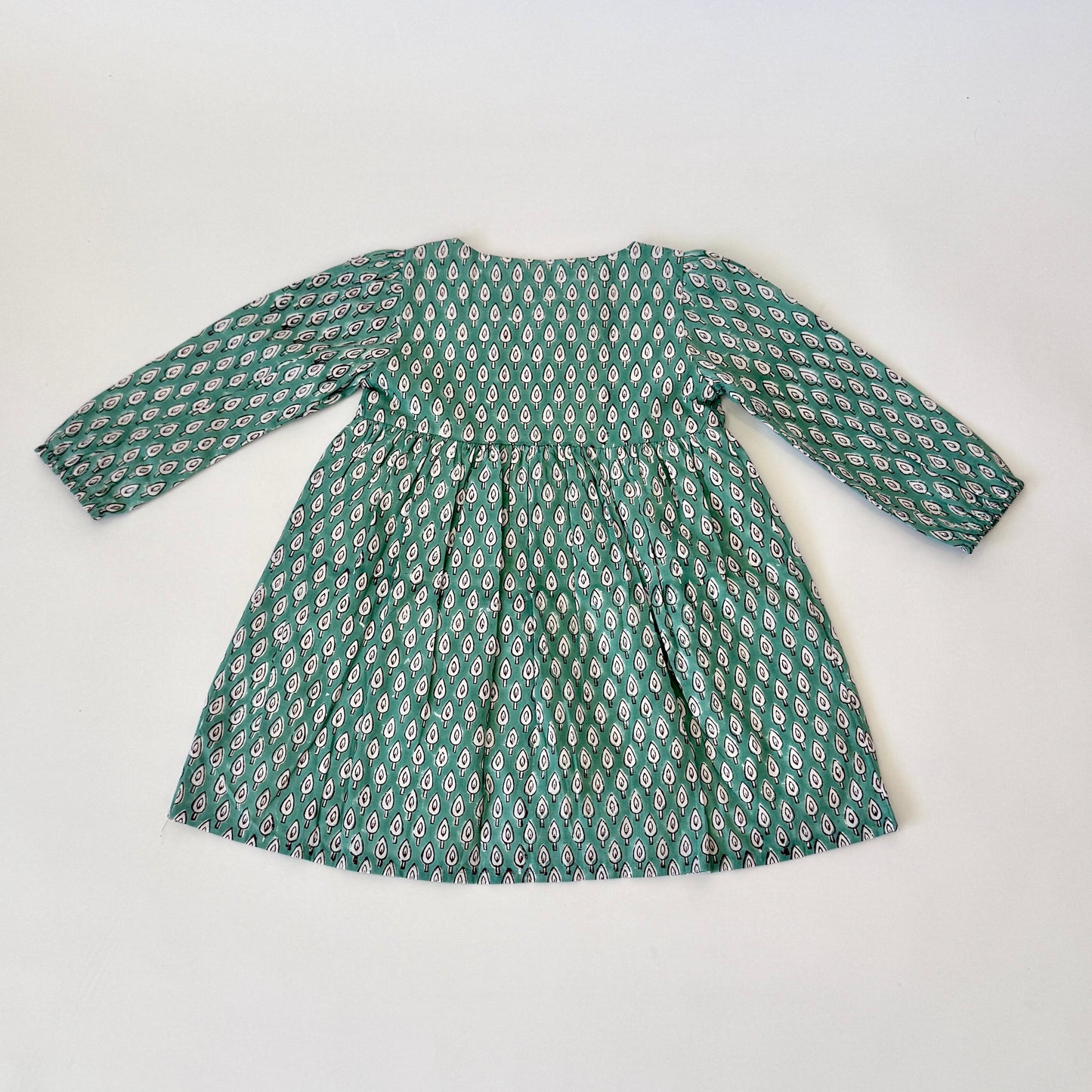 Front-Opening Green Petal Print Dress for Girls