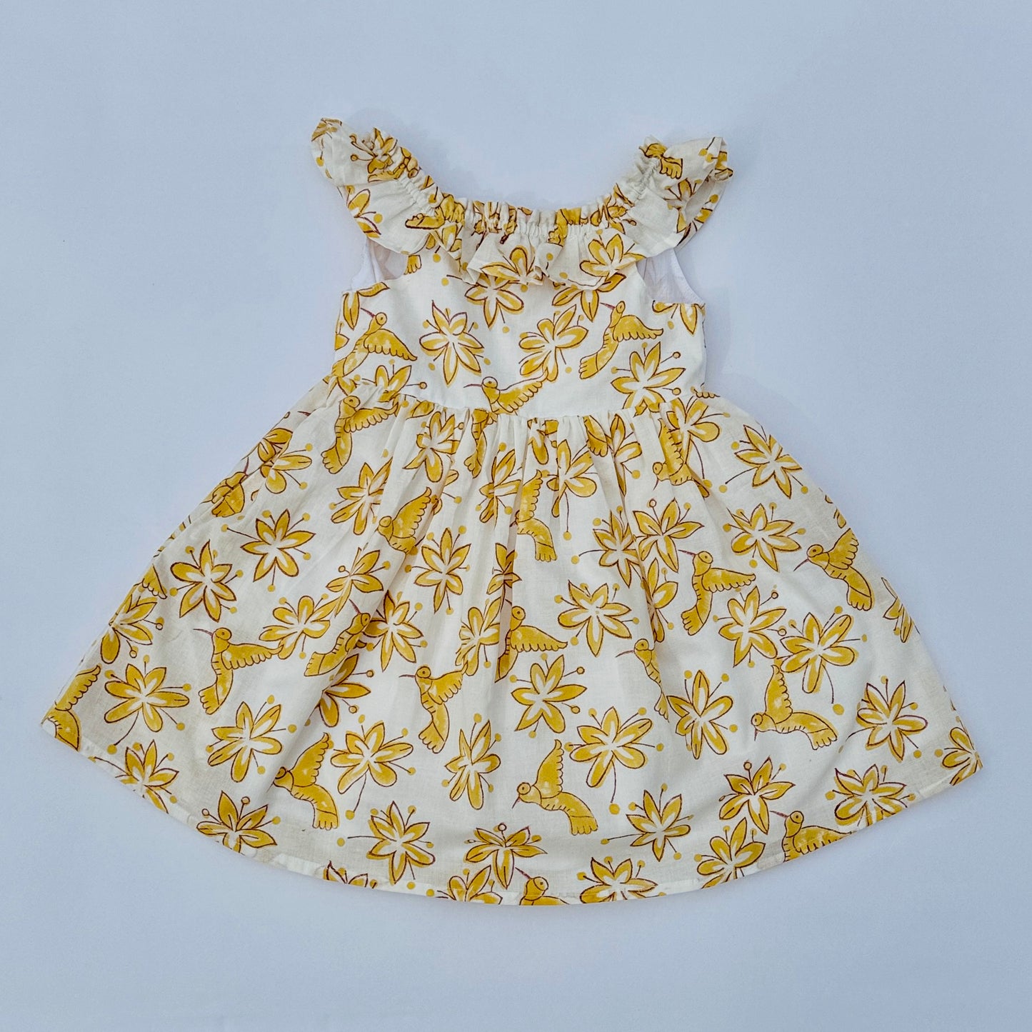 Pastel Floral & Bird Printed Summer Ruffle Dress