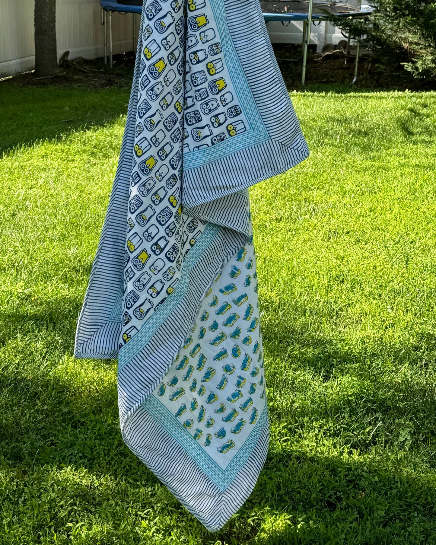 Reversible Cotton Block Printed Owl Auto Blanket for Kids