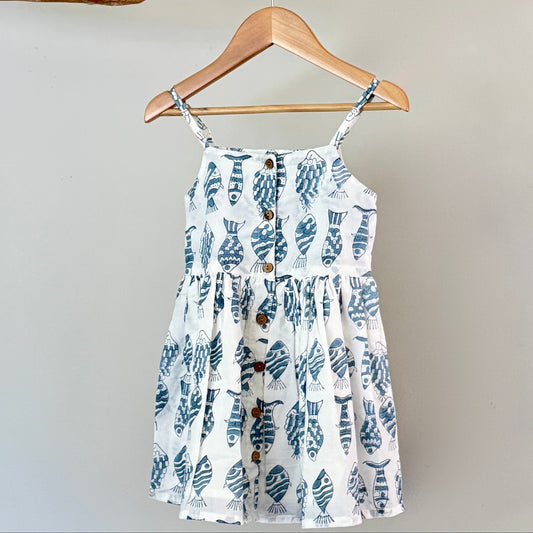 Girls' Handmade Fish Print Strap Dress
