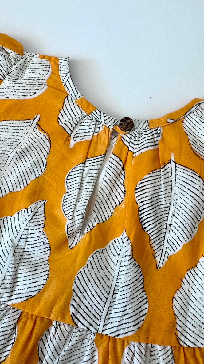 Leaf Orange Print Dress for Girls