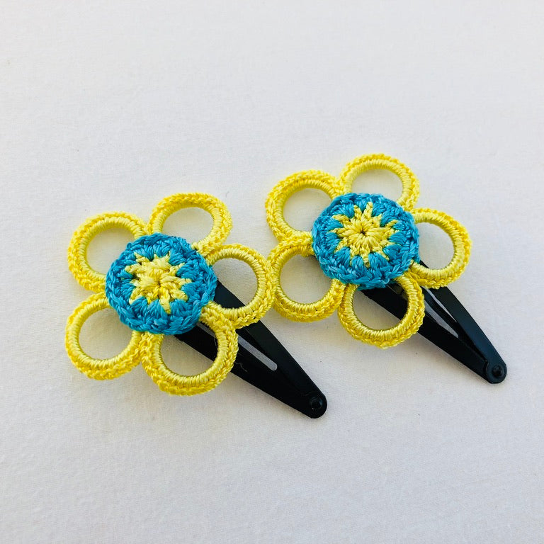 Crochet Flower Hair Pins for Toddler Girls