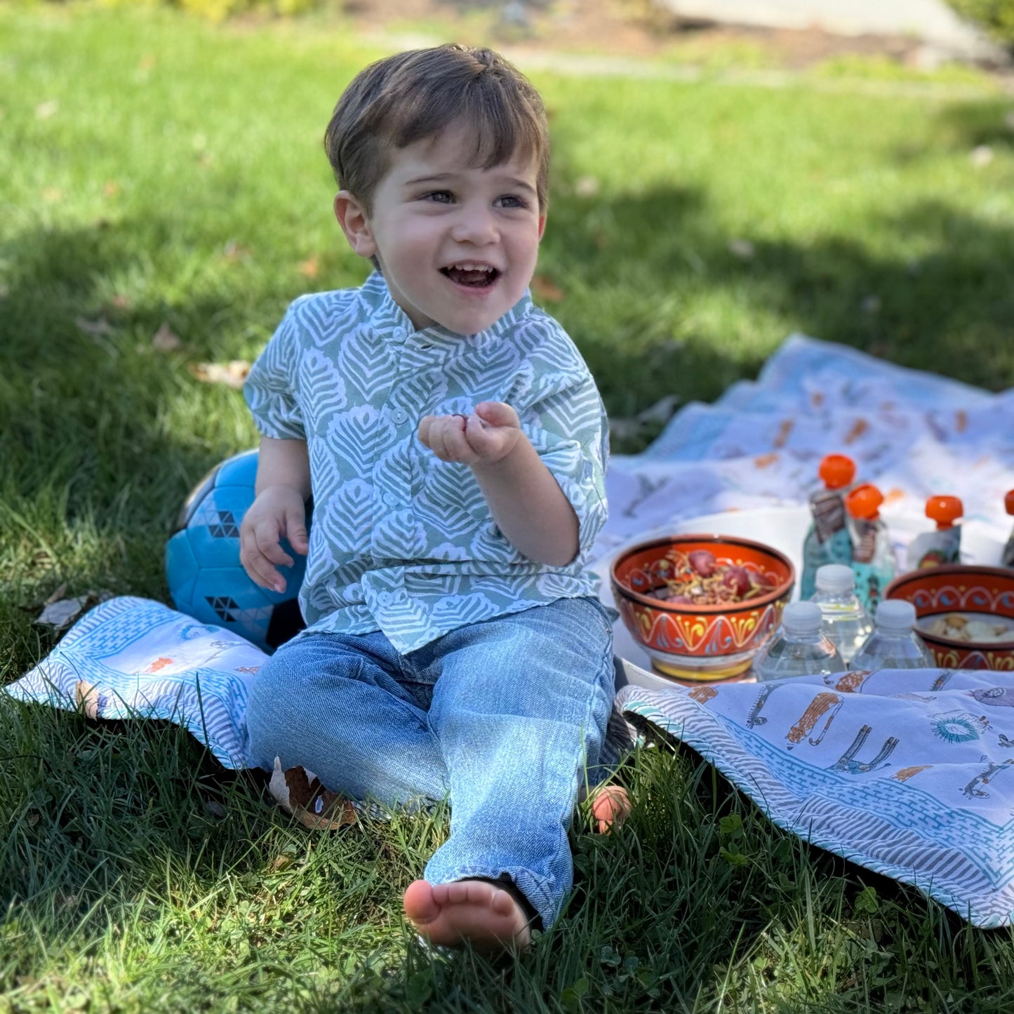 Toddler Boy wearing handmade Summer shirt