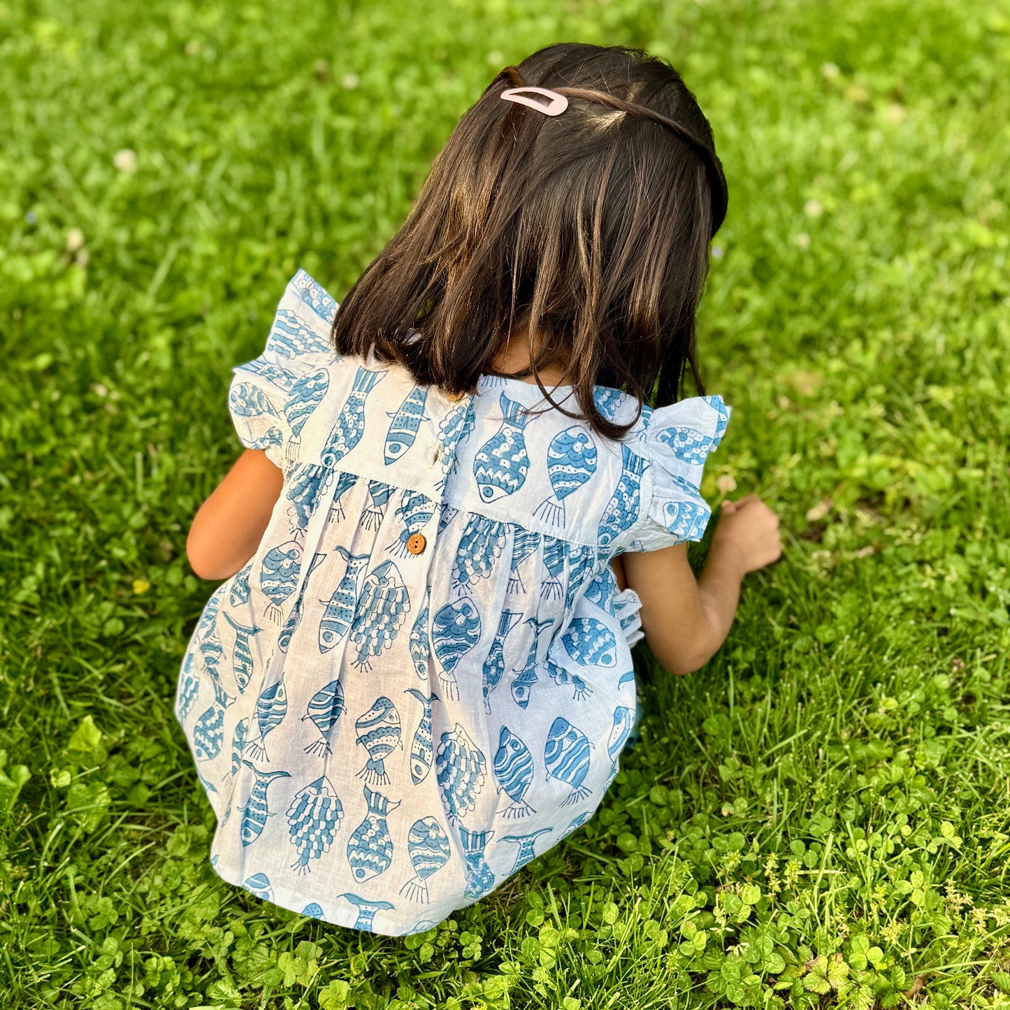Girls' 2-Piece Top & Bottom Set with Fish Print