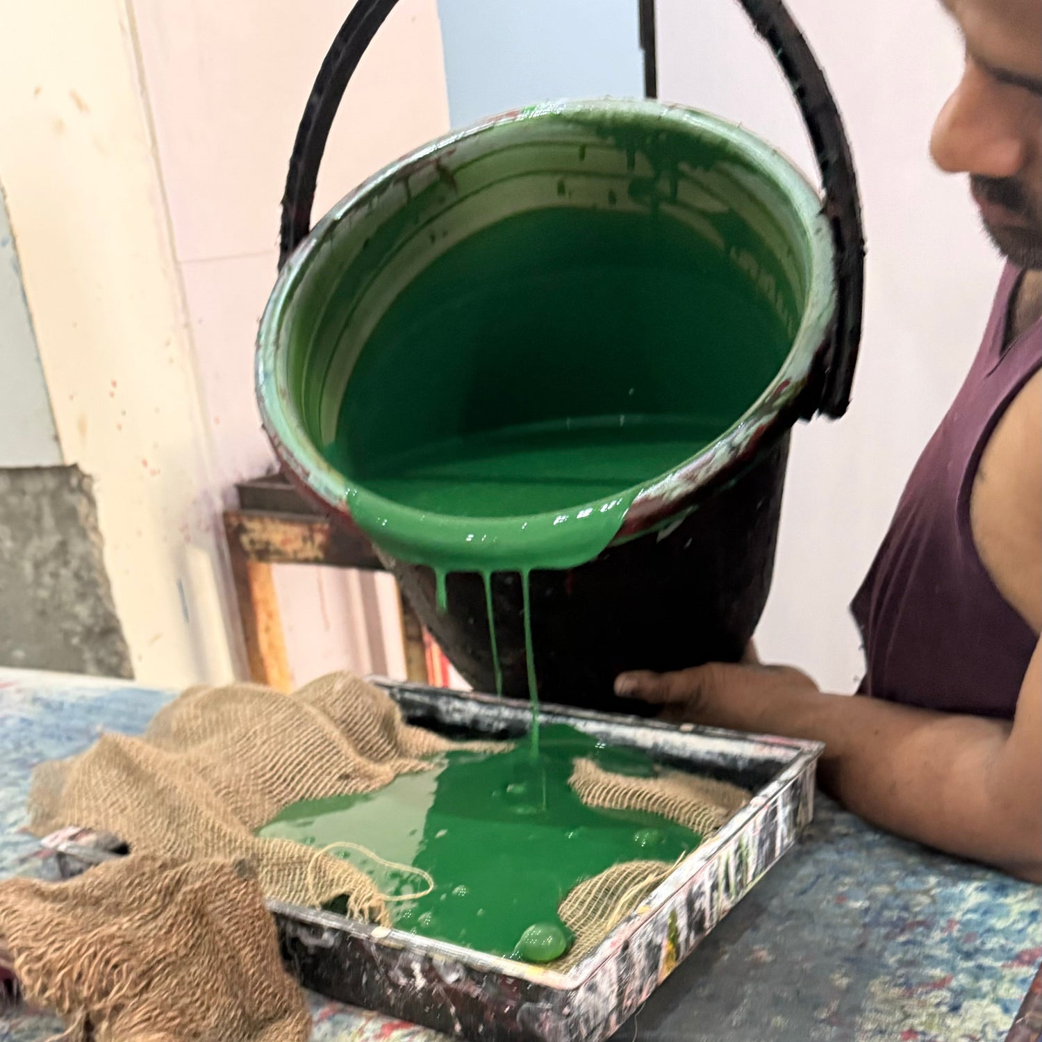 Color for the block printing process being prepared
