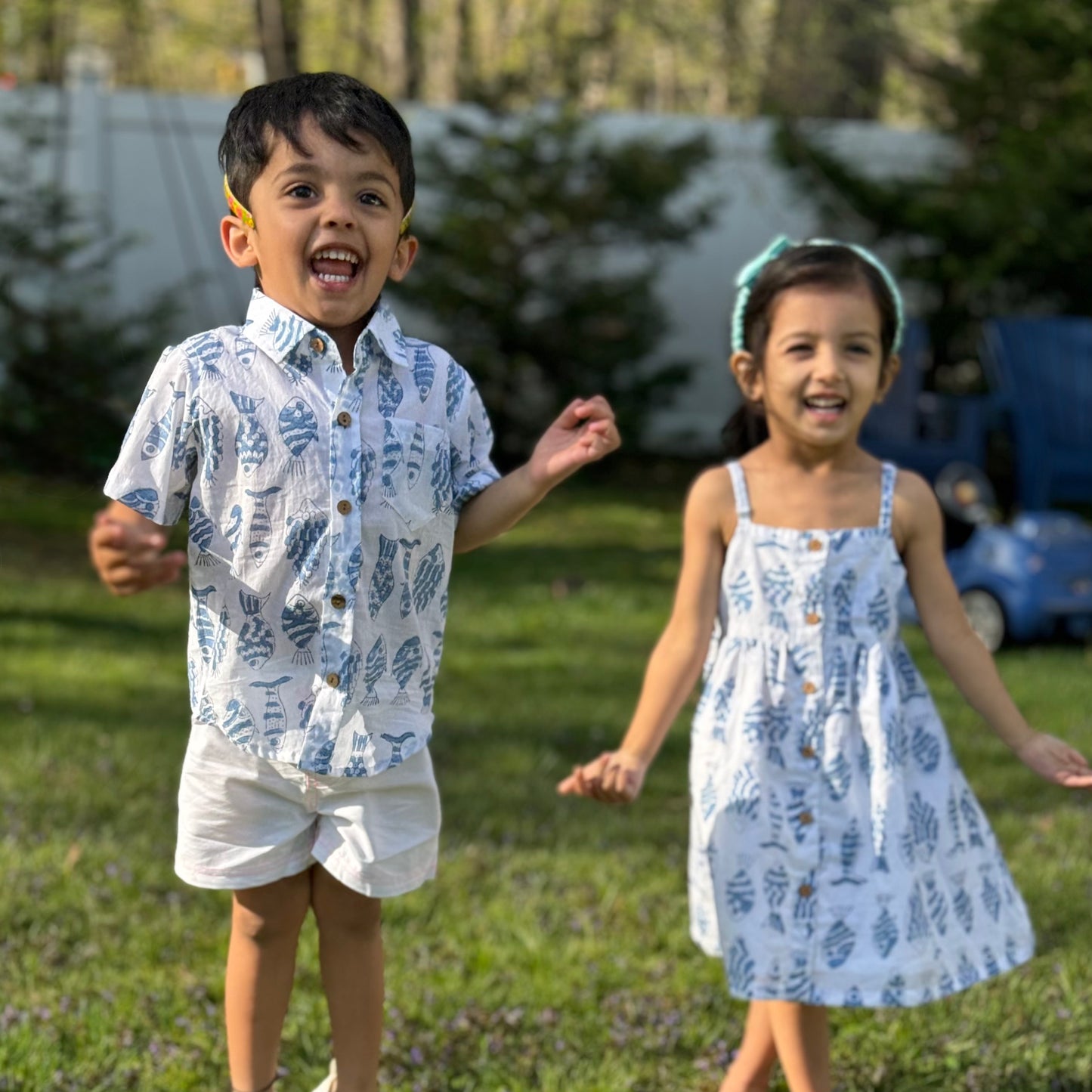 Matching sibling outfit fish dress and shirt