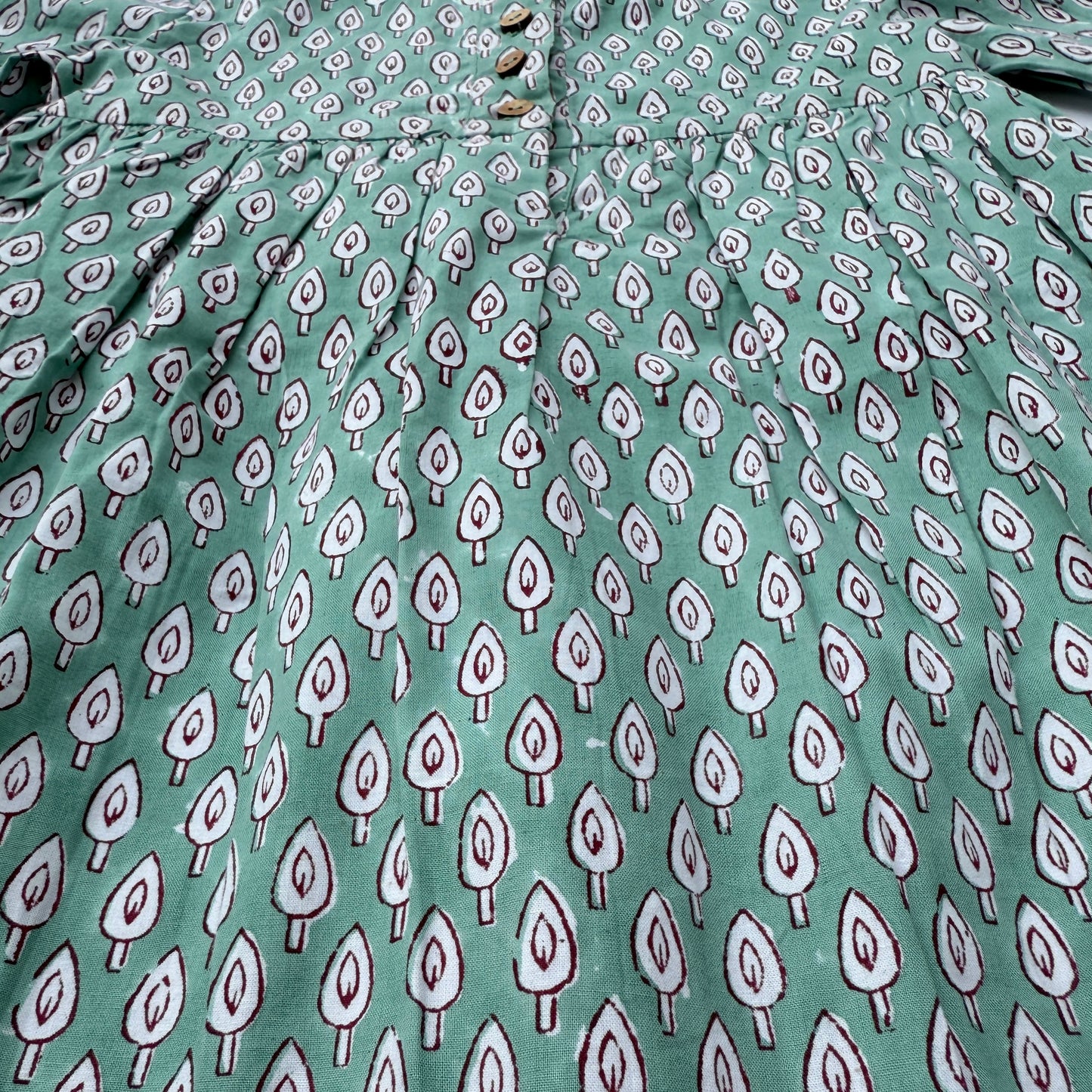 Fall Front-Opening Green Petal Print Dress for Girls
