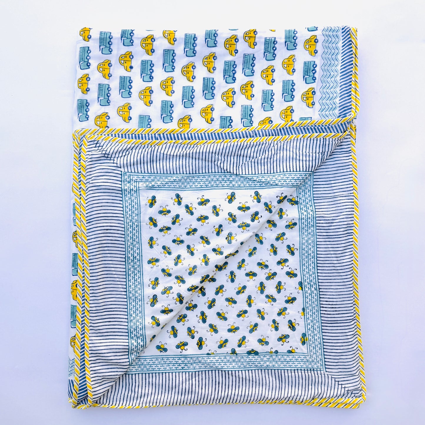 Reversible Cotton Car & Bee Blanket