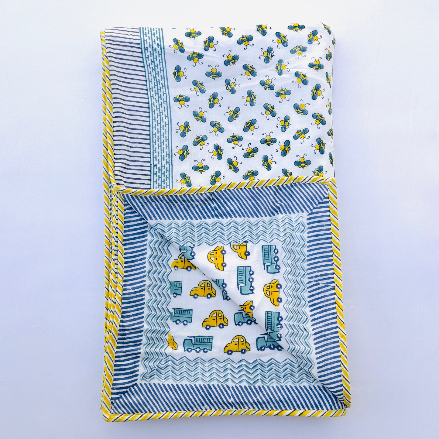 Reversible Cotton Car & Bee Blanket