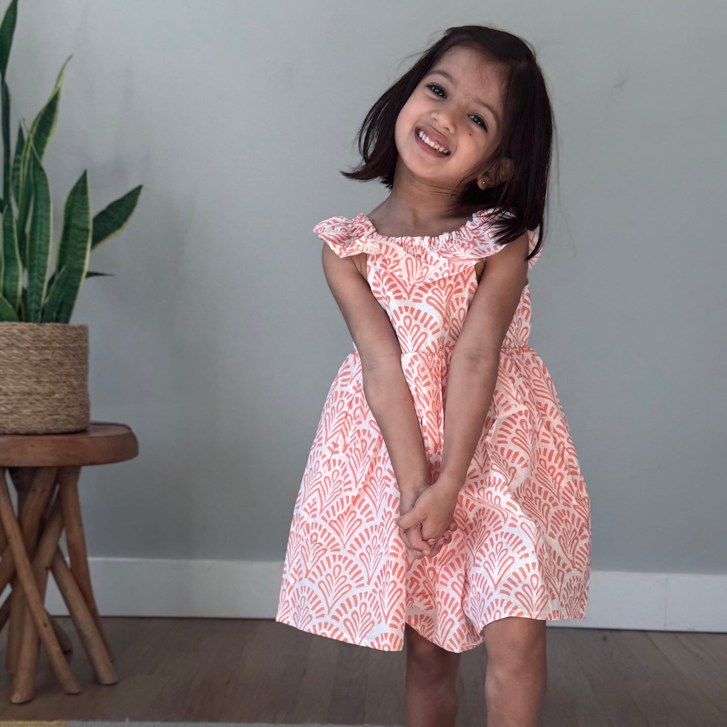 Orange off shoulder dress for girls