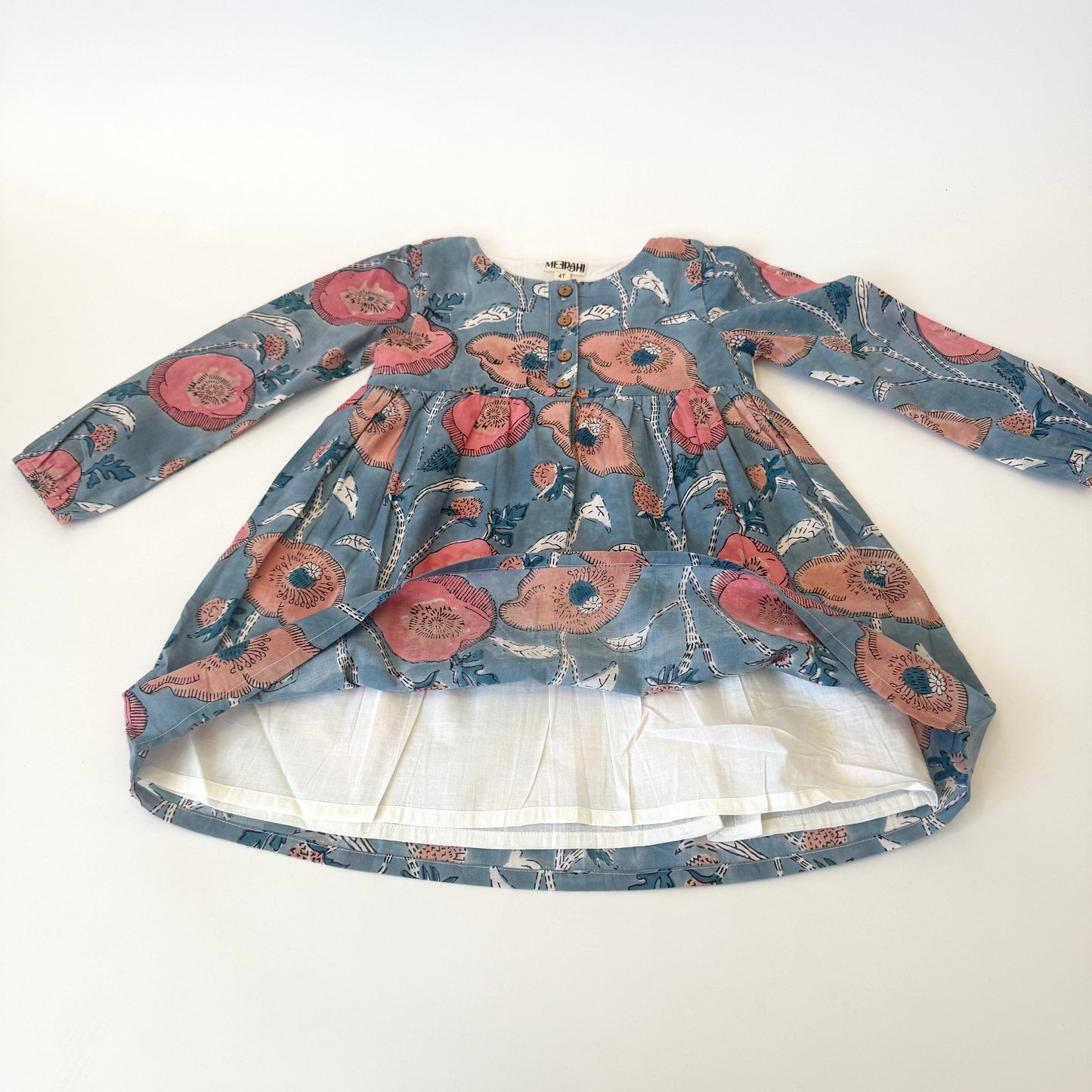 Hand Printed Multicolor Floral Girls' Dress