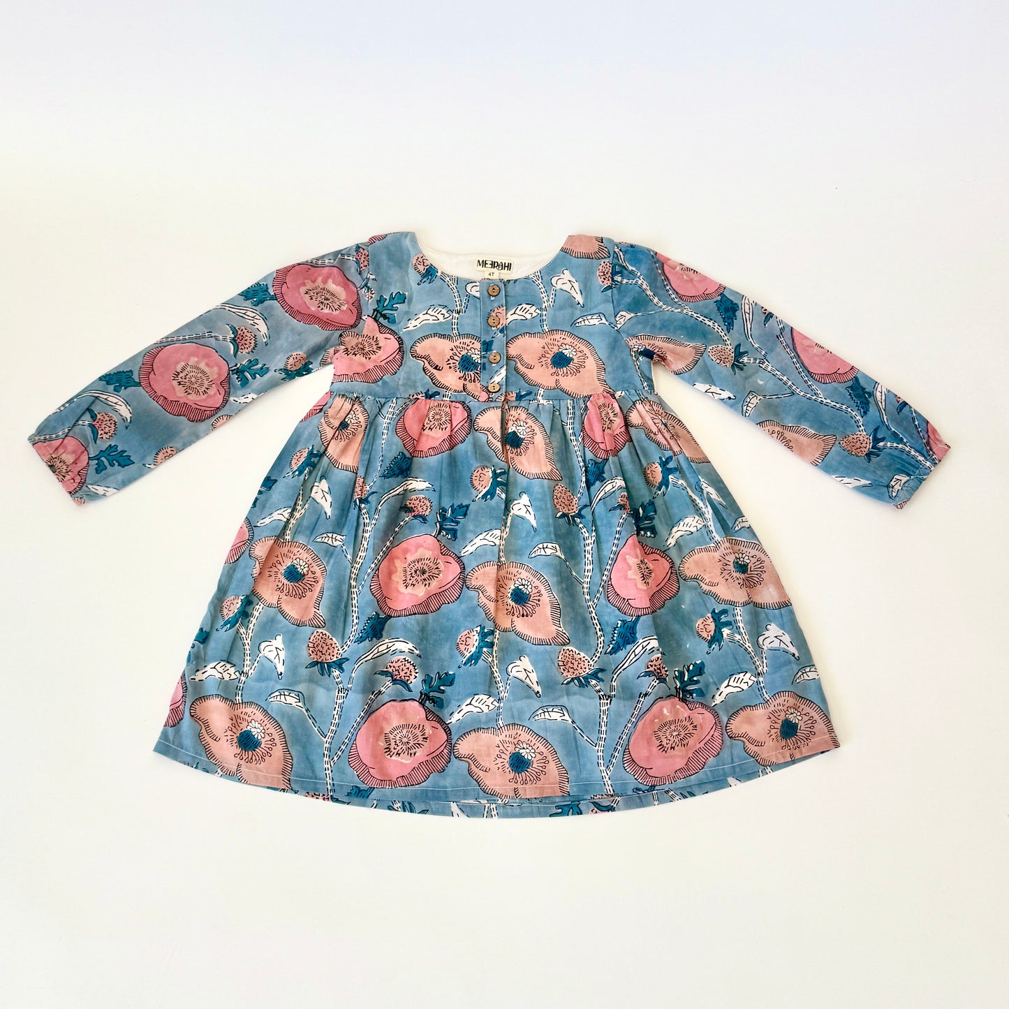 Hand Printed Multicolor Floral Girls' Dress