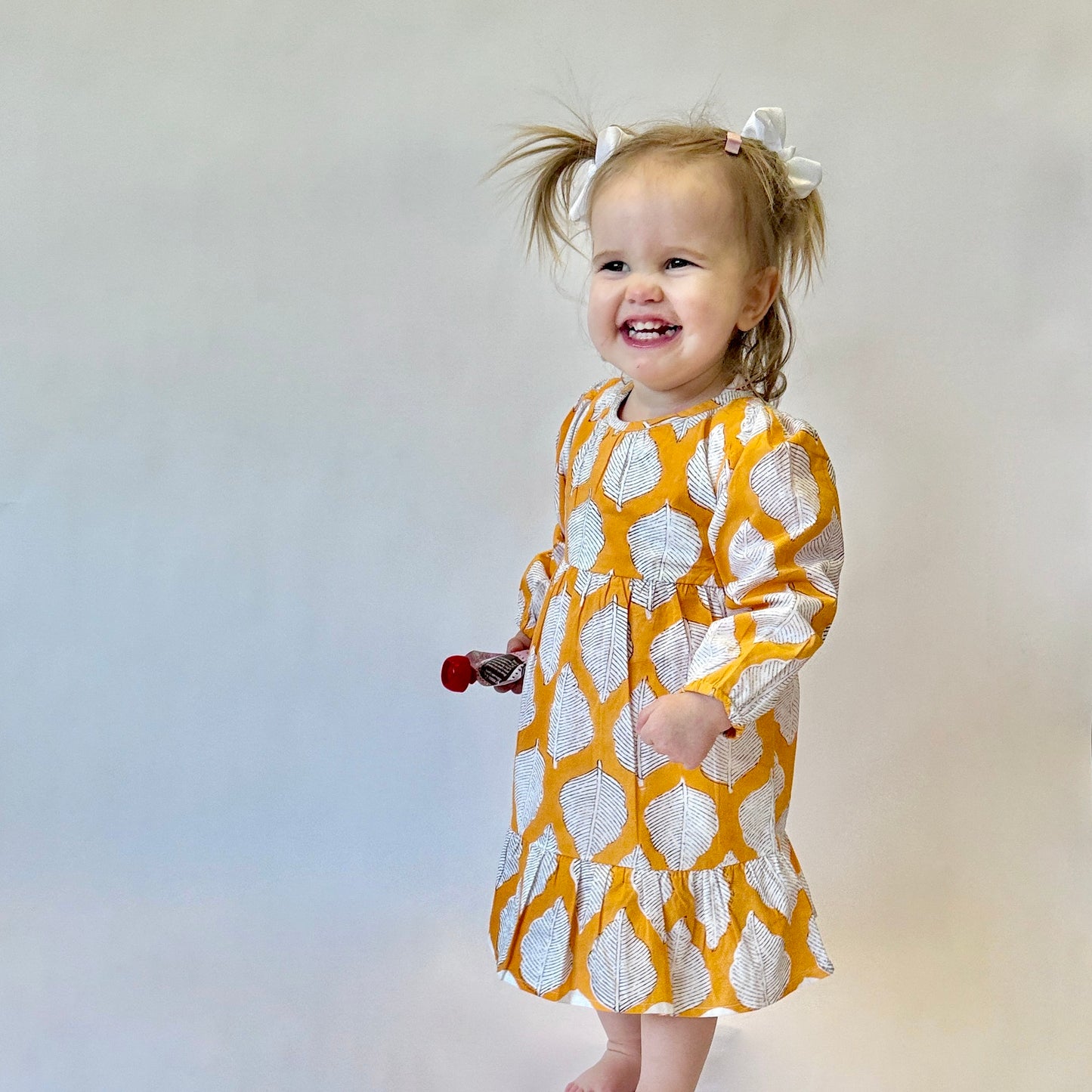Fall Handmade Dress for Girls with Leaf Print