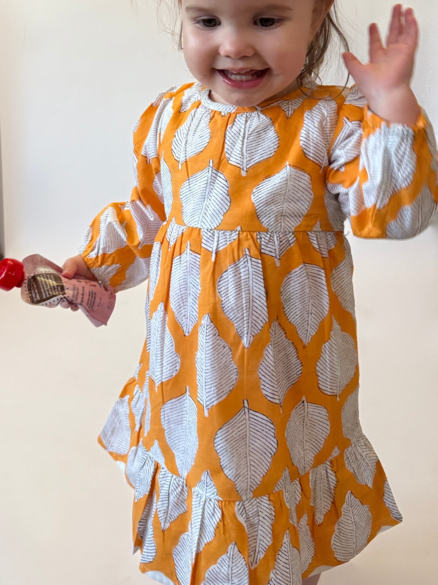 Fall Handmade Dress for Girls with Leaf Print