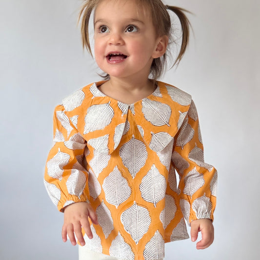 Handmade block-printed tops With Leaf Print & Peter Pan Collar