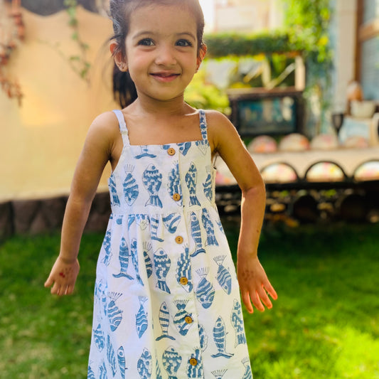 Handmade cotton summer dress for girls for vacation or beach outings