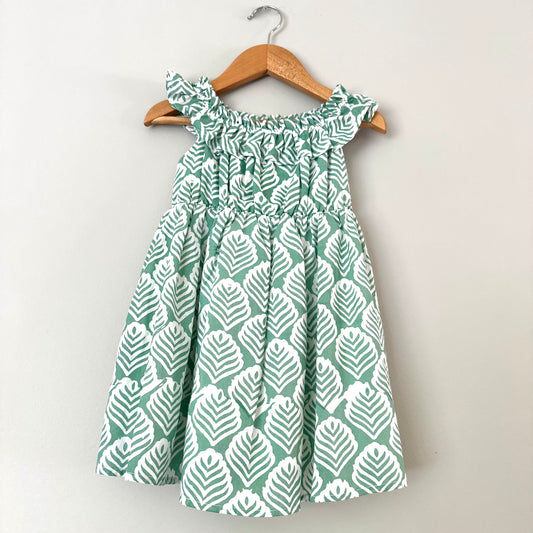 Girls' Boho Summer Ruffle Dress With Leaf Print