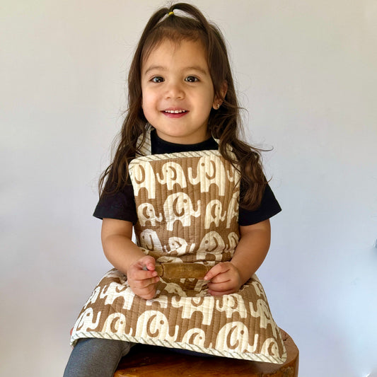 Reversible Quilted Unisex Kids' Apron - Elephant Print