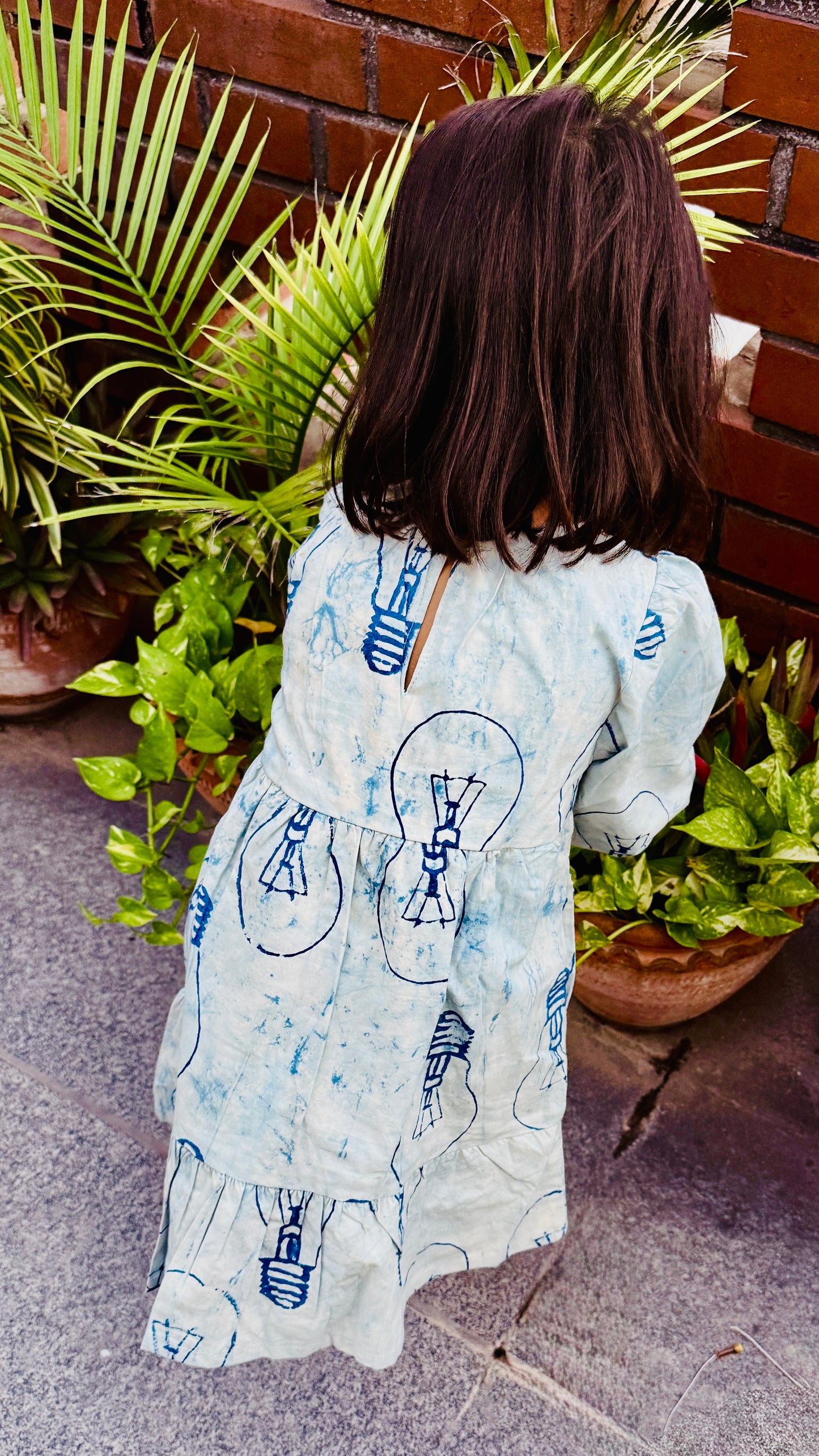 Handmade Girls' Block-Printed Bulb Dress