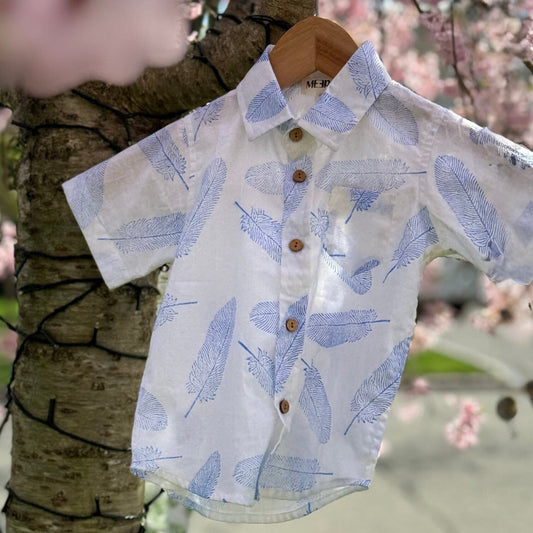 Boys feather print  cotton summer shirt