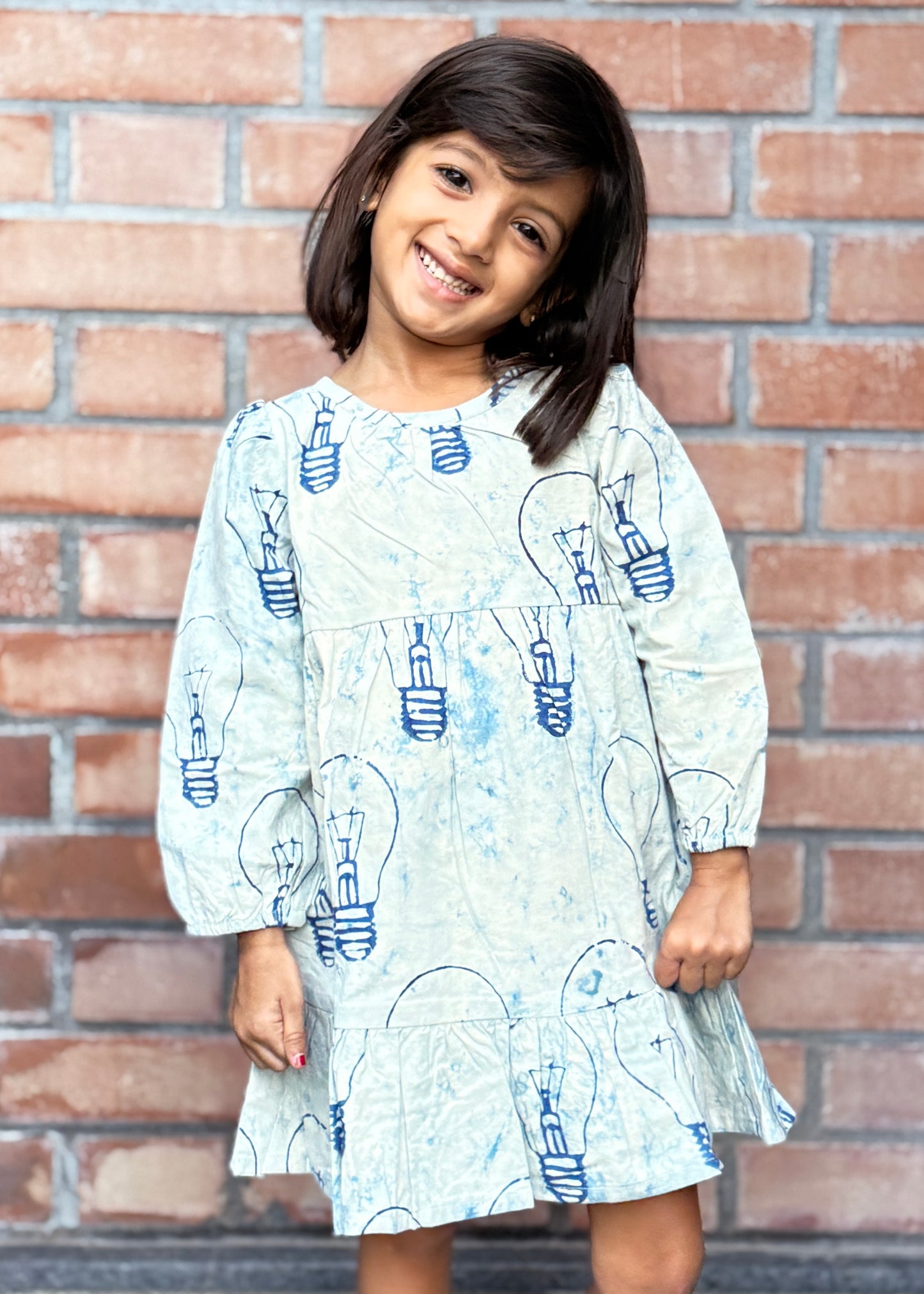 Handmade Girls' Block-Printed Bulb Dress