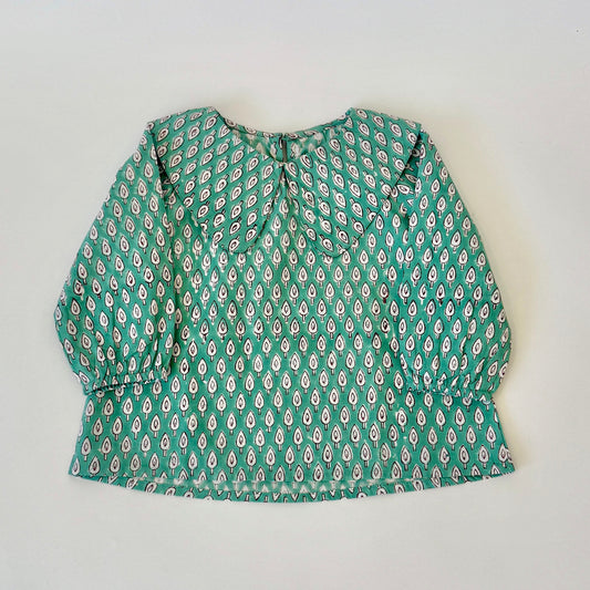 Handmade block-printed tops With Green Petals