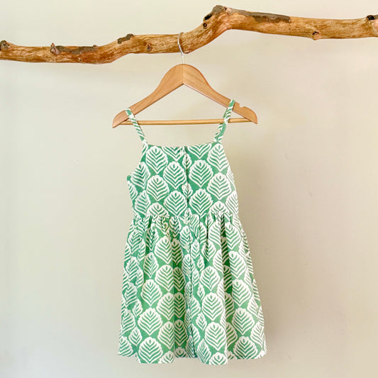 Little Girls' Cotton Leaf Print Strap Dress