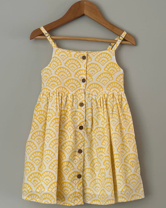 Girls yellow strap handmade cotton dress 