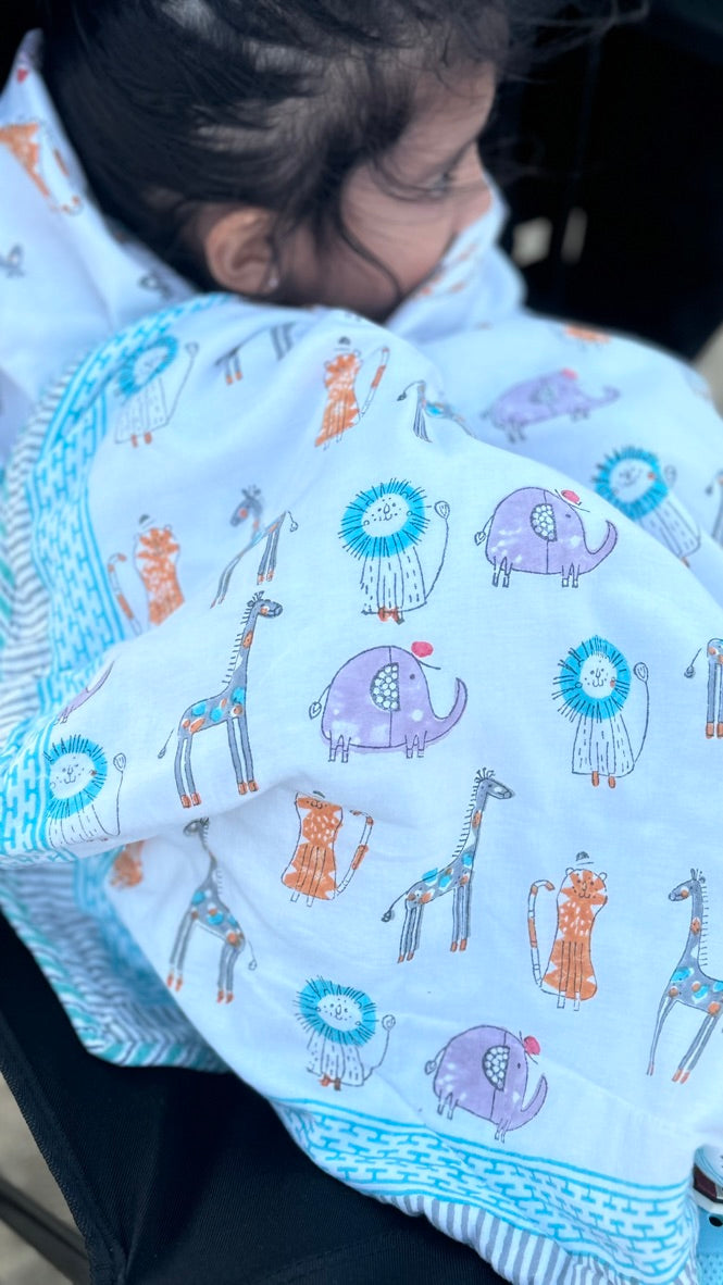 Reversible Cotton Animal Kids Blanket