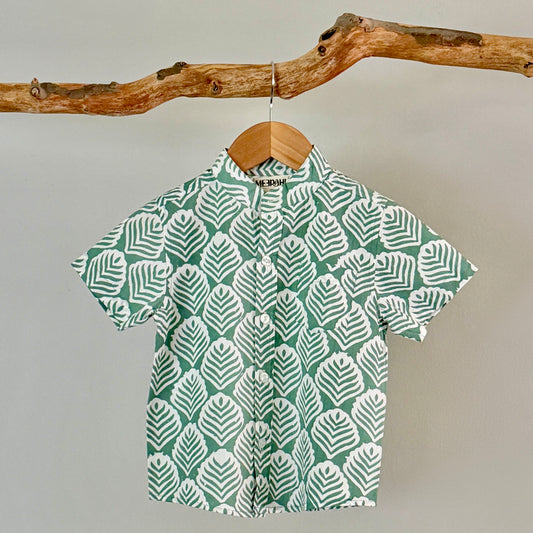 Handmade Cotton Summer Shirt with Leaf Print