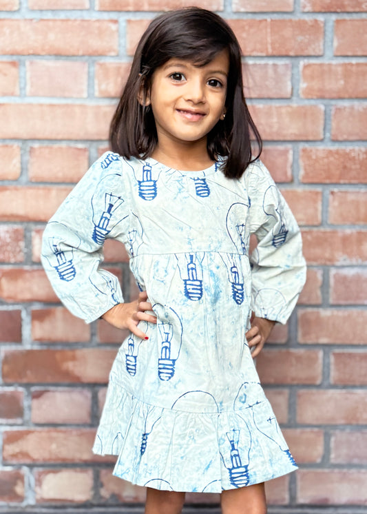 Handmade Girls' Block-Printed Bulb Dress