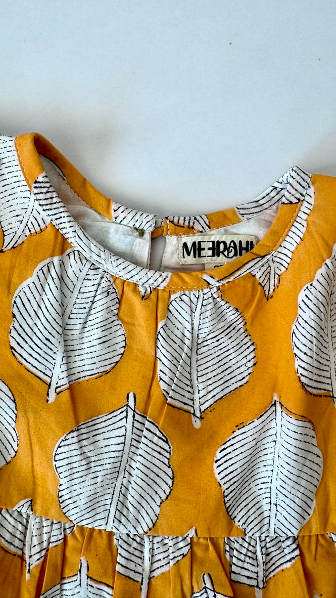 Leaf Orange Print Dress for Girls