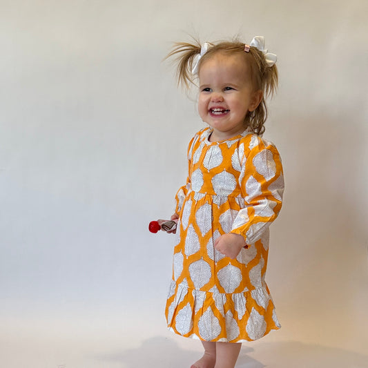 Leaf Orange Print Dress for Girls