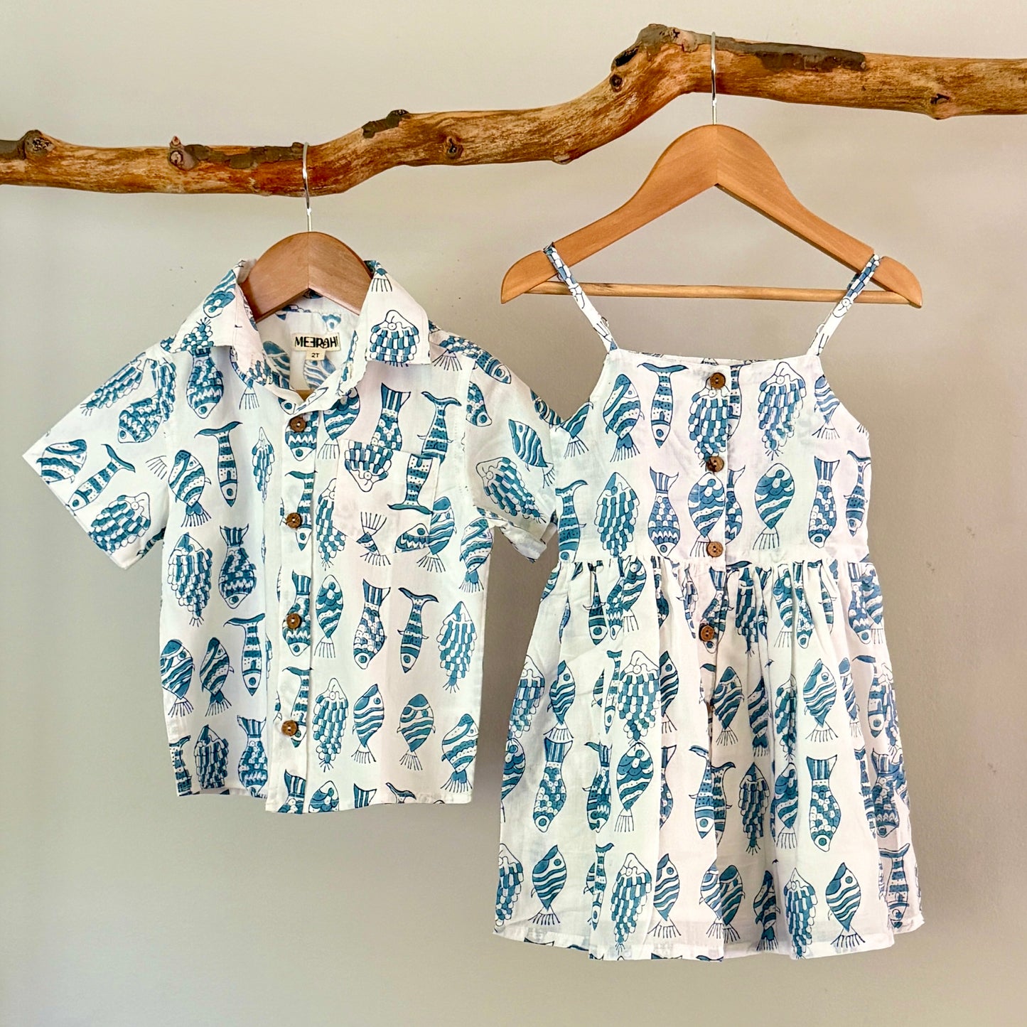 Girls' Handmade Fish Print Strap Dress