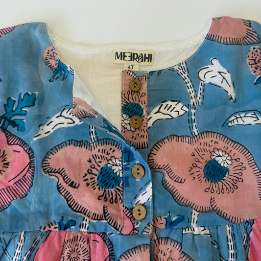 Hand Printed Multicolor Floral Girls' Dress