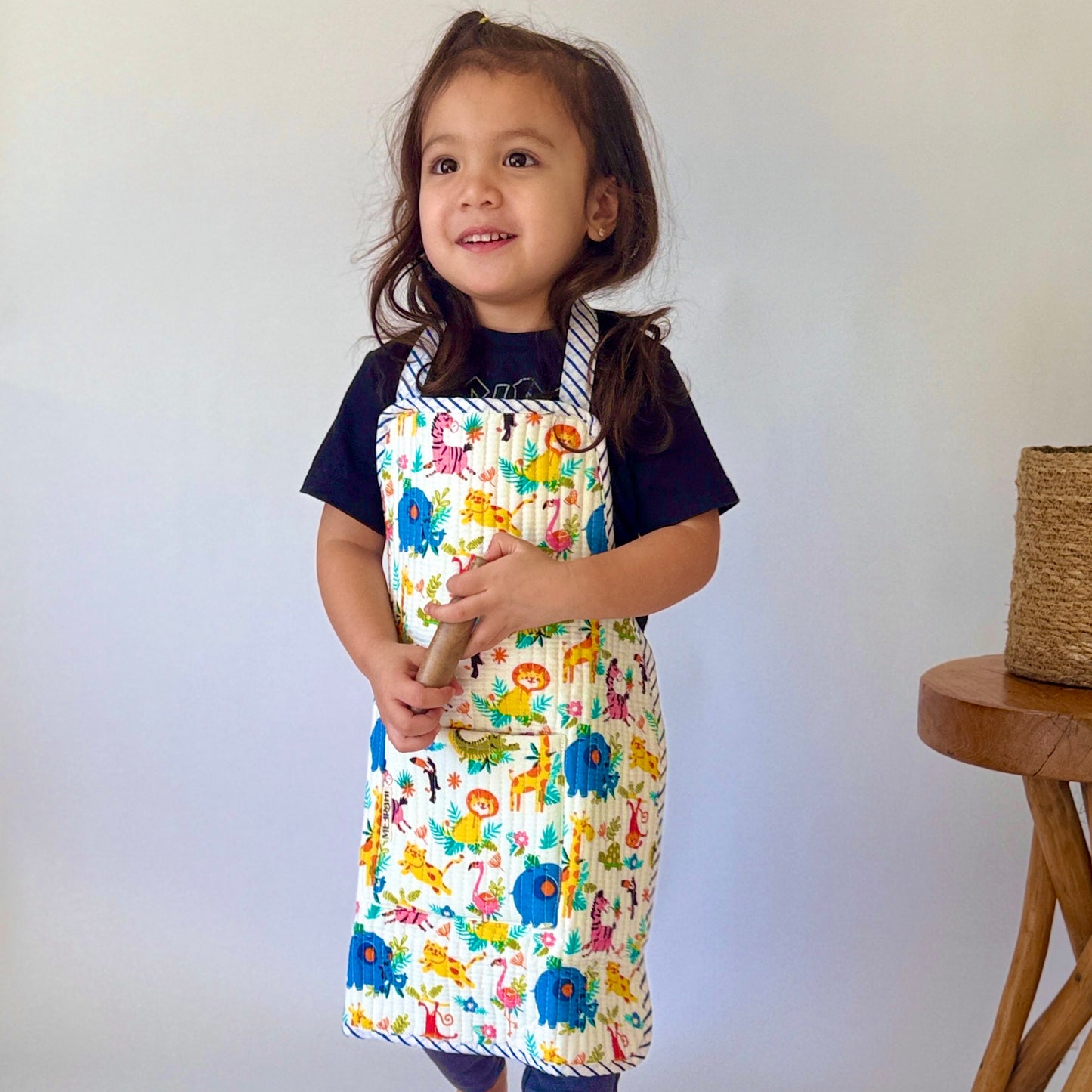 Reversible Quilted Unisex Kids' Apron - Elephant Print