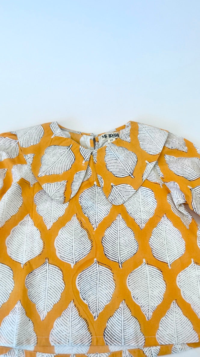 Handmade block-printed tops With Green Petals