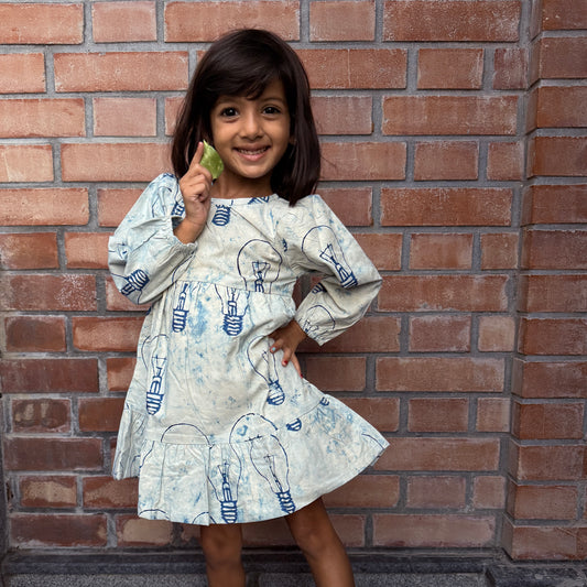 Handmade Girls' Block-Printed Bulb Dress