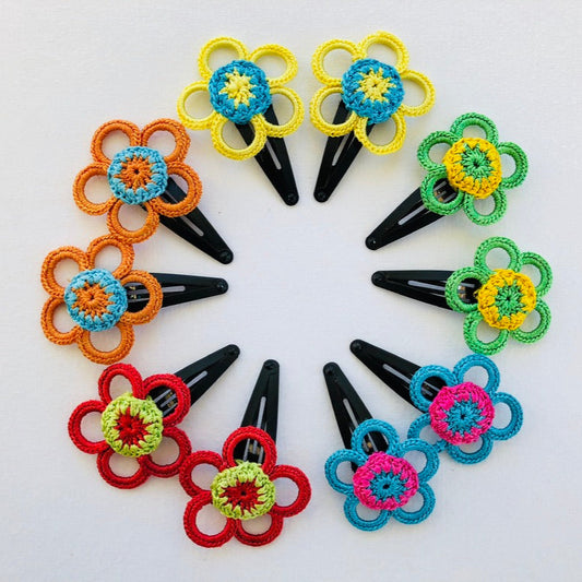 Crochet Flower Hair Pins for Toddler Girls